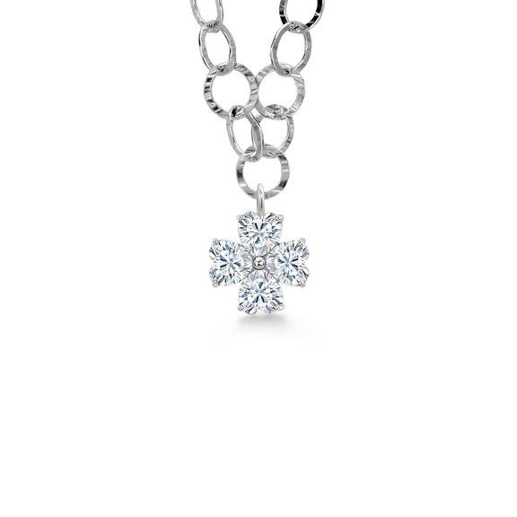 Gem Stone King Made in Italy 925 Sterling Silver Moissanite Round Link Chain Necklace for Women with Clover Charm (0.92 cttw)