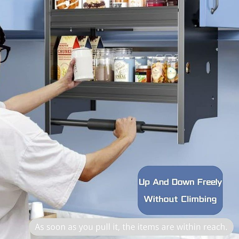  24 Inch Pull Down Shelf 2-Tier Upper Kitchen Cabinet
