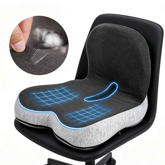 Gustave Memory Foam Seat Cushion with Lumbar Support Non-Slip Ergonomic Cushion for Office Chair, Car Seat, Sciatica & Tailbone & Lower Back Pain Relief