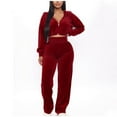 thumbnail image 1 of Pisexur Womens Velour Tracksuit Two Piece Outfits for Women Long Sleeve Hooded Zip Crop Tops Flared Pants Set, 1 of 8