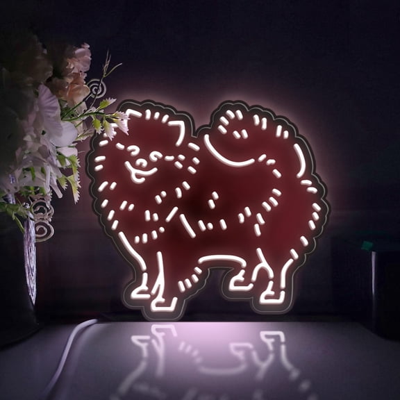 Pomeranian Breed Led Light Box, Dimmable Neon-Like Light Signs USB Power for Wall Decor Bedroom Decoration, Static Light (WxH) 8"x7"