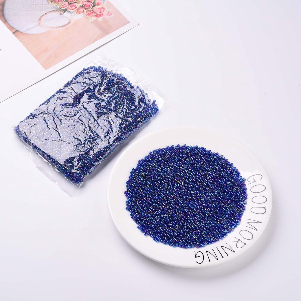 2pounds 6/0 Round Glass Seed Beads Transparent Colours Rainbow Round Hole Blue 6/0 4mm Hole: 1.5mm about 500pcs/50g 50g/bag 18bags/2pounds