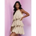 thumbnail image 4 of Womens Sleeveless Chiffon Dress with Ruffle Hem Elegant Evening Gown Party Maxi Dress Cream White M, 4 of 7
