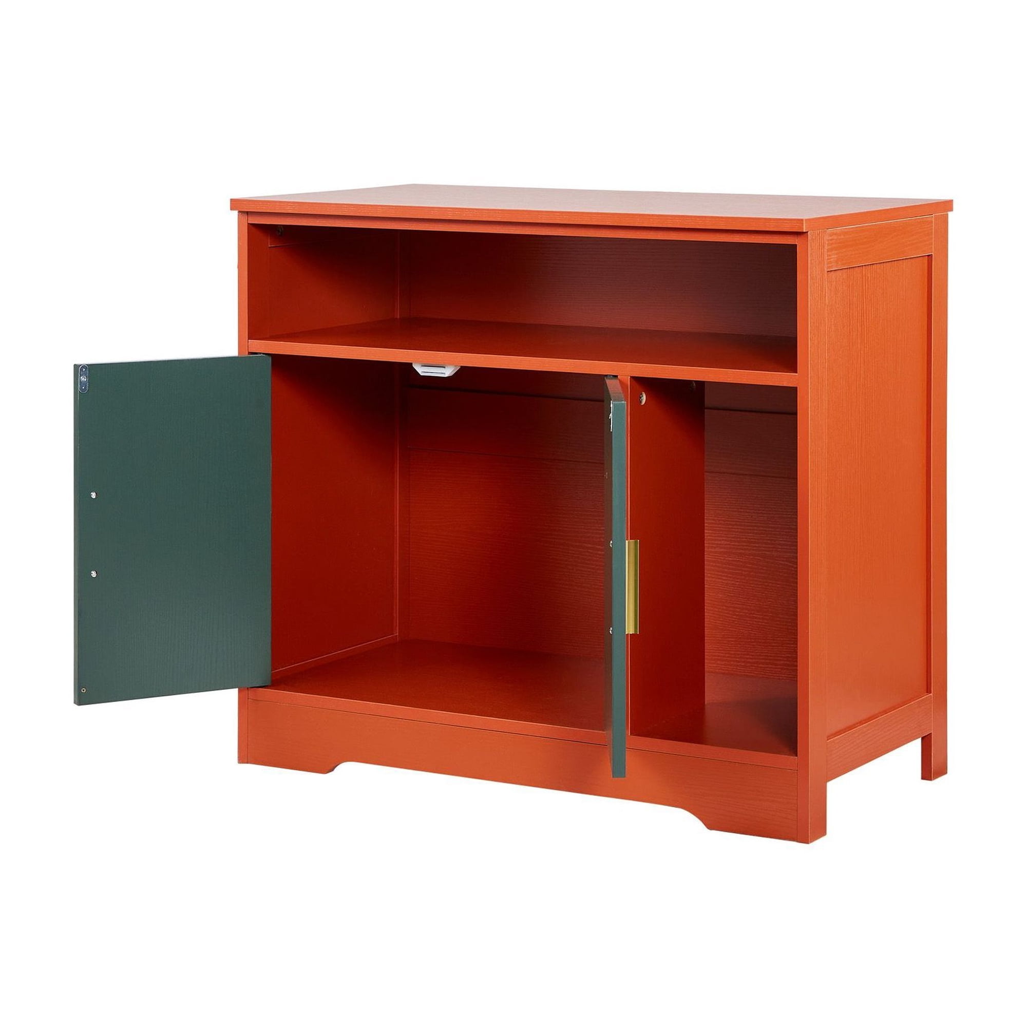 Cat Litter Box Enclosure 31 in Hidden Cabinet with Shelf Modern Wooden Kitty House Indoor Cat Washroom Furniture Fits Most Litterboxes Red & Green