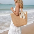 thumbnail image 2 of Tote Bag Neutral Woven Raffia Market with Leather Handles, Large Summer Beach Shoulder Straw Bag for Women, 2 of 6