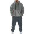 thumbnail image 2 of MLQIDK Men's Big and Tall 2 Piece Set Workout Gym Fleece Hoodie and Cargo Sweatpants Athletic Track Suits Winter Casual Sweatsuits Jogging Sweat Suits Lounge Outfit Light Blue XL, 2 of 5
