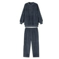 thumbnail image 4 of Defitshape Women's Plush Pajama Set Winter Warm Soft 2 Piece Long Sleeve Shirt Pants Fuzzy Fleece Pjs Cute Fluffy Loungewear Solid Cozy Oversized Baggy Pullover Lounge Set Pockets Blue Large, 4 of 4