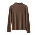 thumbnail image 2 of QUNYINEY Long Sleeve T Shirts for Women Mock Neck Solid Brown Casual Undershirt Ruffle Pullover Drop Shoulder Loose T-Shirts Tops for Women, 2 of 6
