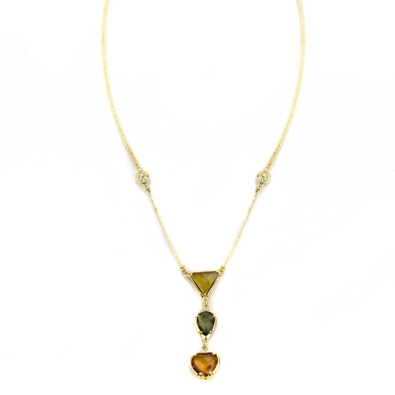 Dainty Multi Crystal Y-Necklace with Geometric Pendant - Gold Tone Fashion Jewelry Necklace Gold
