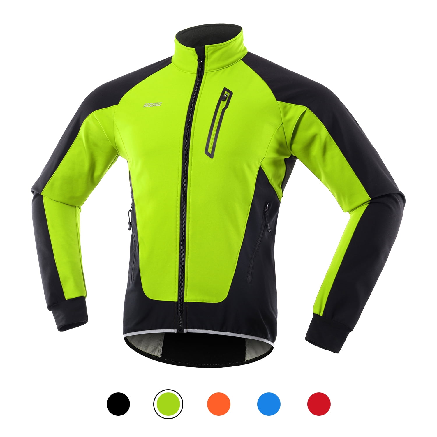 Dooy Men's Cycling Jersey Thermal Autumn Winter Long Sleeves Bike Jersey Breathable Softshell Jacket with Full Zipper and Rear Pockets