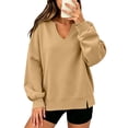 thumbnail image 2 of Women's Sweatshirts Plus Size Pullover Trendy Deep V-neck Sports Shirt With Long Sleeves And Side Slit Loose Casual, 2 of 5
