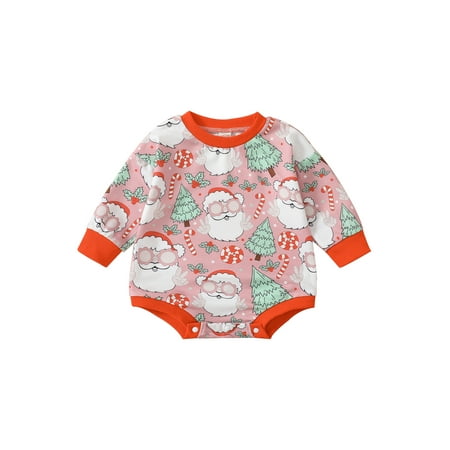 

QILINXUAN Toddler Baby Rompers Santa Christmas Tree Print Long Sleeve Jumpsuit for Newborn Girl Boy