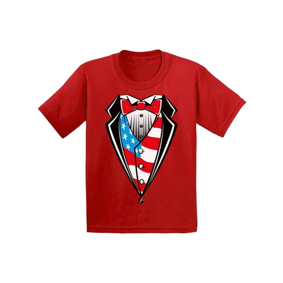Awkward Styles 4th of July Youth Shirts Tuxedo American Flag Kids T-shirt USA Patriotic Shirt for Kids USA Tuxedo Shirt for Boys and Girls Fourth of July Shirts Patriotic Outfit