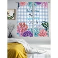 thumbnail image 4 of Summer Ocean Sheer Curtains 72 Inch Long 2 Panels, Welcome to Life Color Coral Shell Blue Plaid Light Filtering Rod Pocket Curtains, Sheer Voile Drapes for Living Room Bedroom, 52"x72", 4 of 8