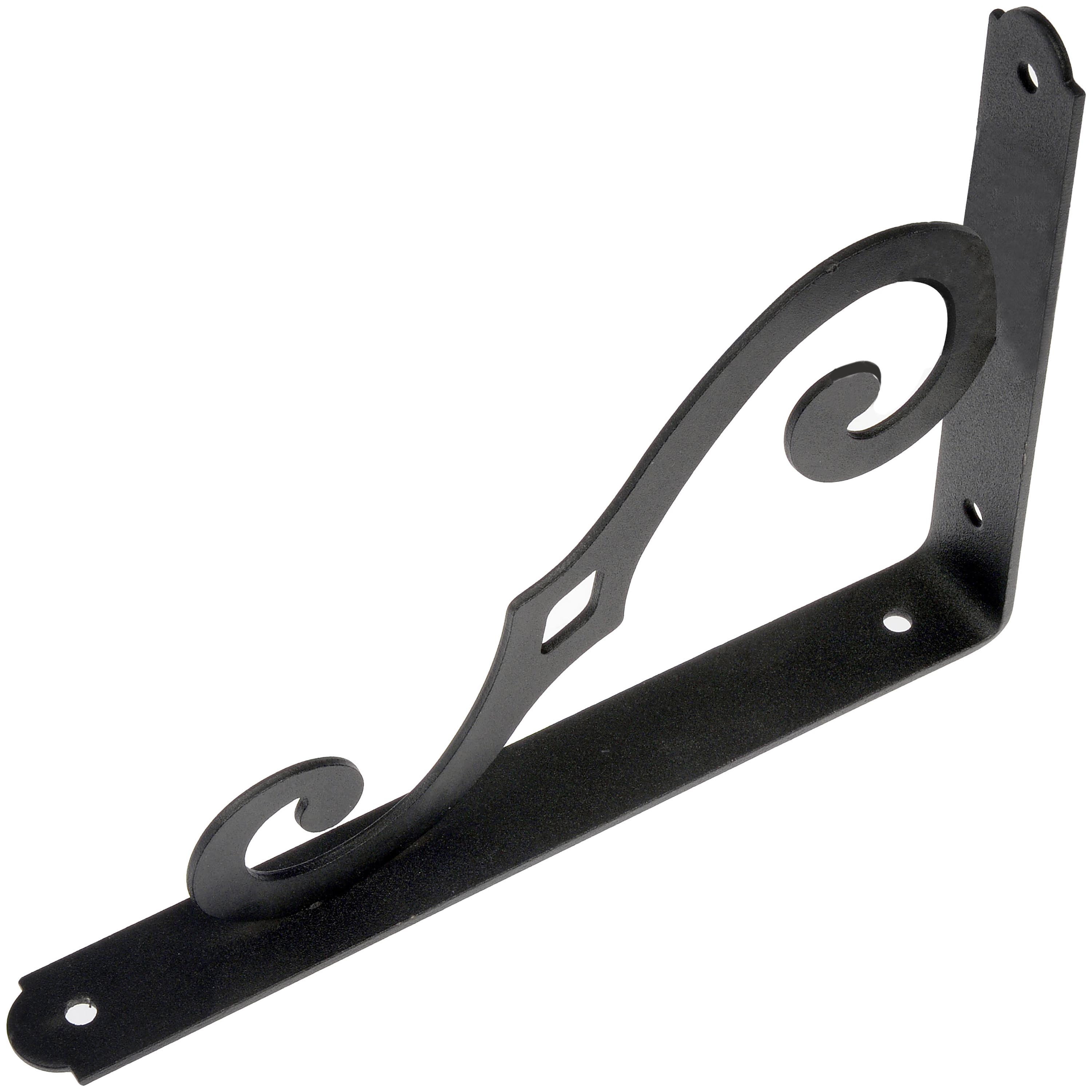 (2 pack) Hyper Tough 8" x 5-1/2" Shelf Bracket, Decorative Scroll, Black, Metal, Pre-Drilled Holes