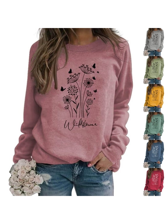 Sweatshirt for Women 2026 Oversized Crew Neck Long Sleeve Top Pullover Drop Shoulder Printed Oversized Sweater Women Loose Casual Fall Winter 2026