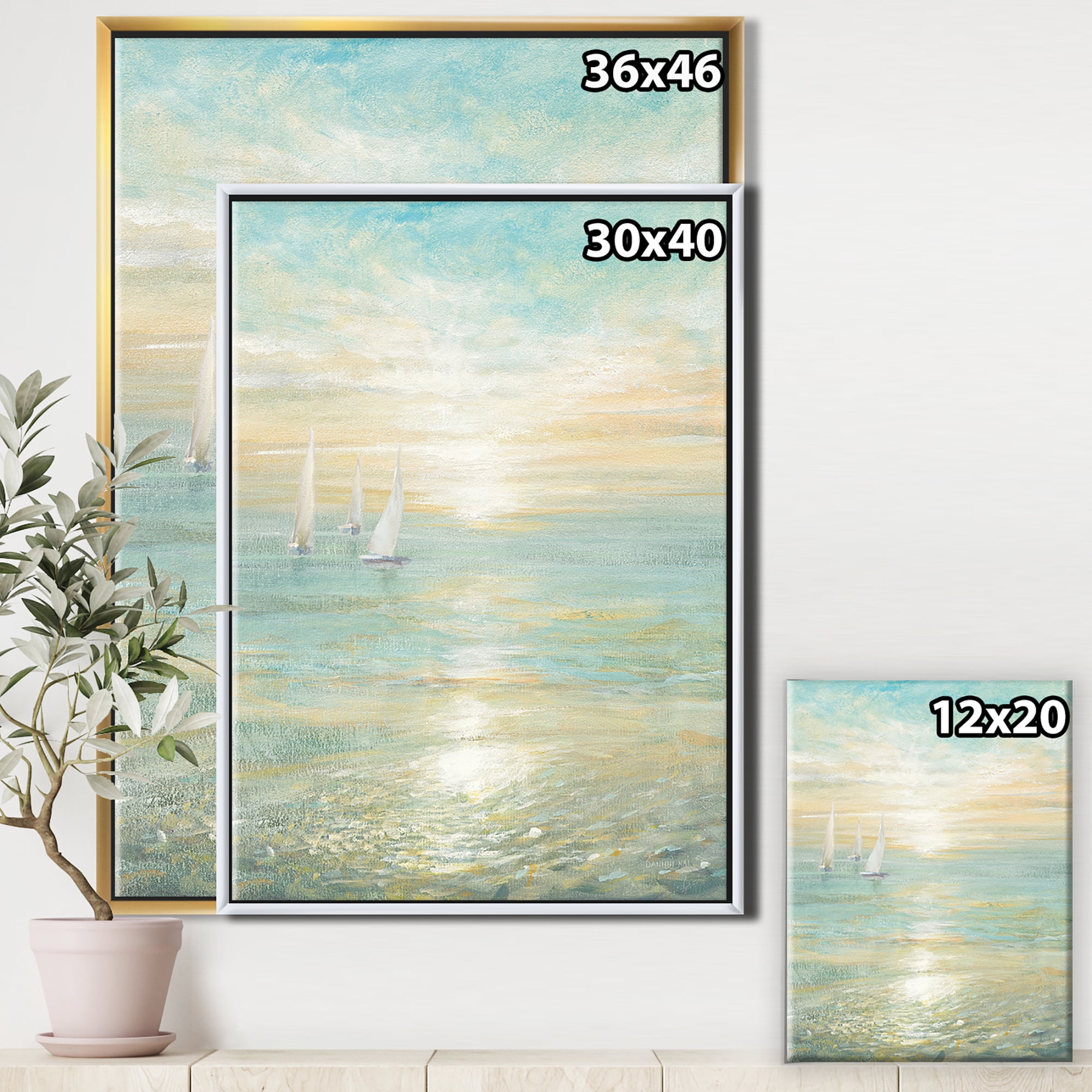 Designart ' Sunrise Boat I ' Nautical & Coastal Framed Canvas