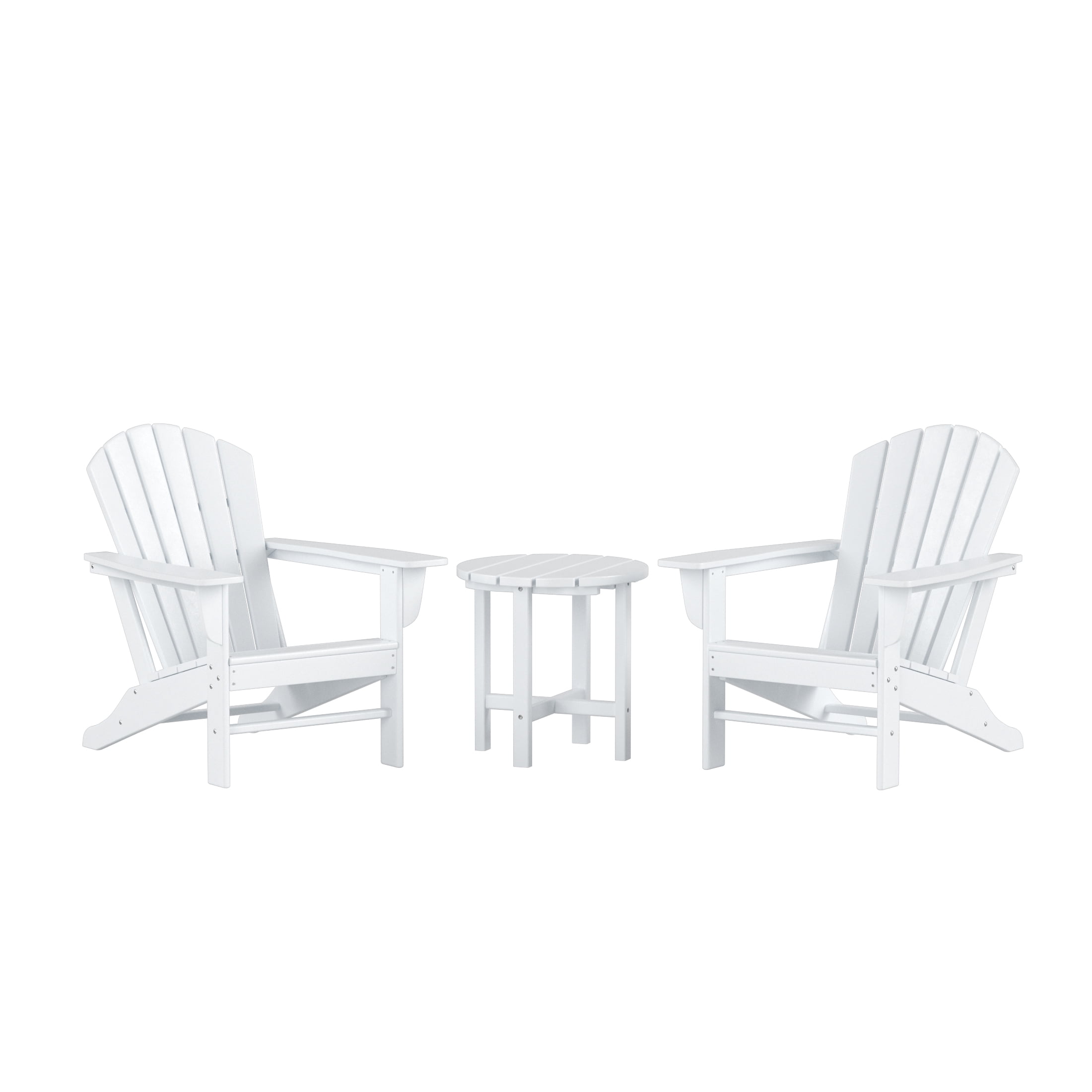 Garden 3-Piece Patio Adirondack Chair with Round Accent Side Table Set, White