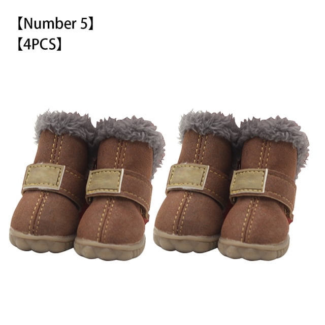Billuyoard 4pcs zapatos para mascotas botas de nieve impermeables cuero de la PU calzado de invierno para mascotas Ropa para mascotas marrón Tipo 5 Billuyoard PT000057-05B