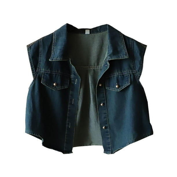 Camisa de chaleco vaquero para mujer, chaqueta corta sin mangas