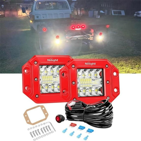 Flush Mount LED Pods 2PCS 42W Led Light Bar Spot Flood Combo  Work Light OffRoad Backup Fog Lights with Wiring Harness Kit for Truck Bumper Boat