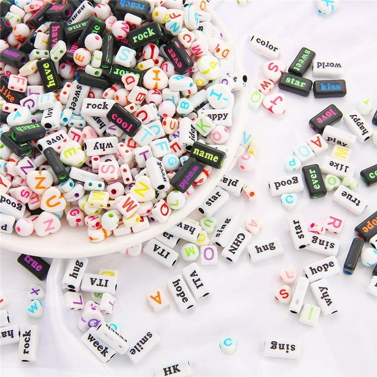 500pcs Acrylic Letter Beads for Bracelets, Alphabet Beads for Jewelry Making, Crafts, Necklaces, Keychains (Square Black on White)