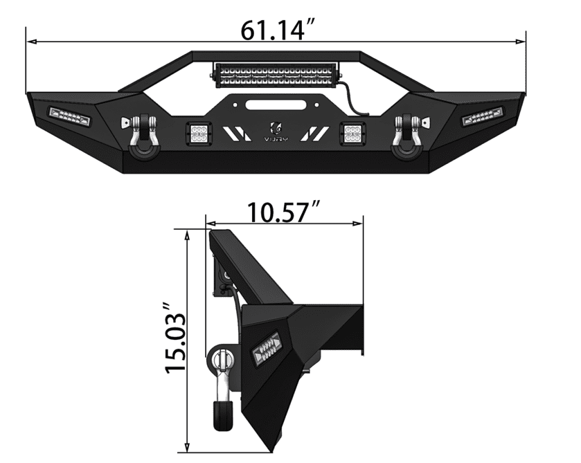 Vijay Front Bumper Compatible with 2020-2021-2022-2023-2024-2025-2026 Jeep Gladiator JT Textured Black Steel with Light and D-ring