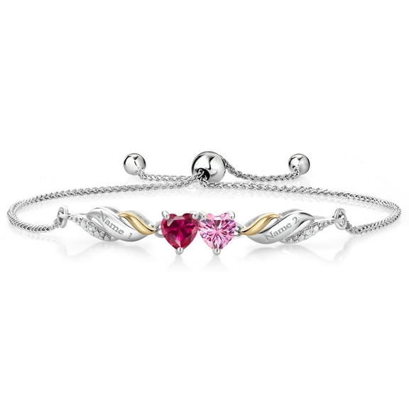 Gem Stone King 925 Silver and 10K Yellow Gold Bracelet for Women Created Ruby Pink Moissanite (1.12 Cttw) and Lab Grown Diamond