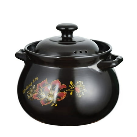 

Ceramic Casserole Pot for Cooking Stew Pot Flower Pattern Double Handle Clay Pot Earthen Pot Heat-Resistant Kitchen Cookware with Lid