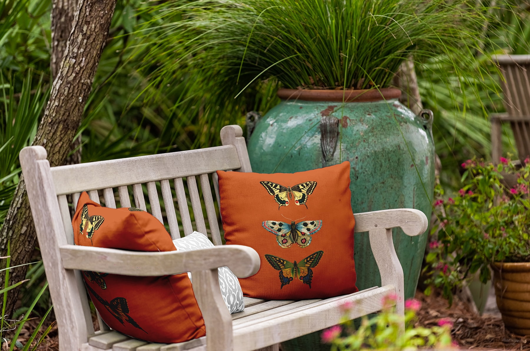16" x 16" Simply Daisy Butterflies Indoor/Outdoor Pillow, Perfect Orange Qty 1