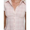 thumbnail image 5 of Women Y2k Short Sleeve Button Up Shirt Lapel Collar V Neck Plaid Open Front Blouse Basic Casual Going Out T-Shirt Pink M, 5 of 8