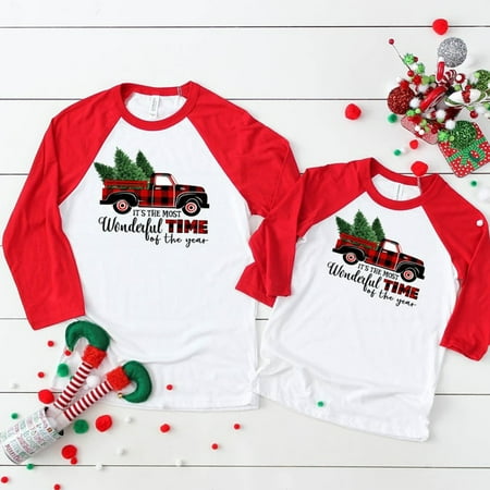 

wybzd Parent-Child Christmas Long Sleeve Top Print Splicing T-Shirt Round Neck Pullover Family Party Clothing