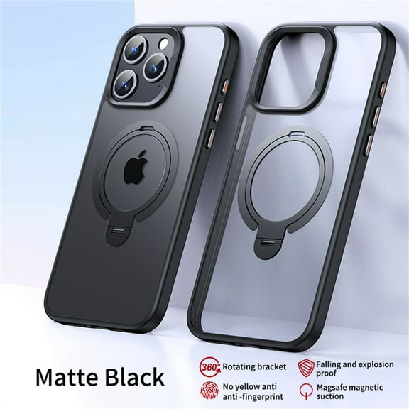 ELEHOLD for iPhone 15 Magnetic Clear Case,Translucent Clear Back Cover Foldable Ring Holder Kickstand Compatible with Mag Safe Anti-Fingerprint Anti-Scratch Rugged Shockproof Case,Black