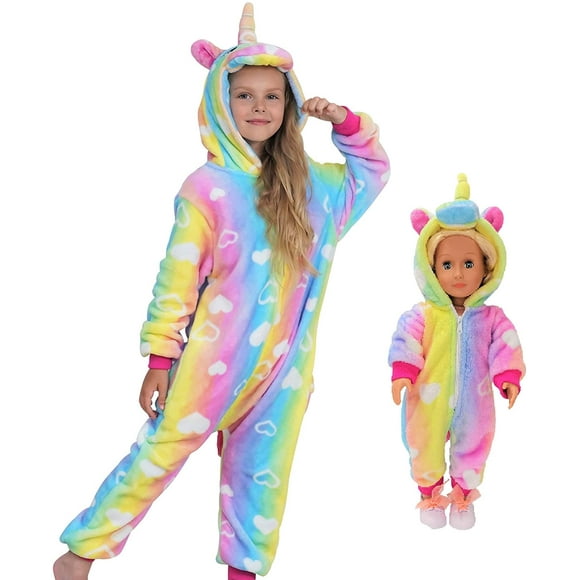 Unicorn Pyjama Costume Assorti Poupée et Filles Cadeaux