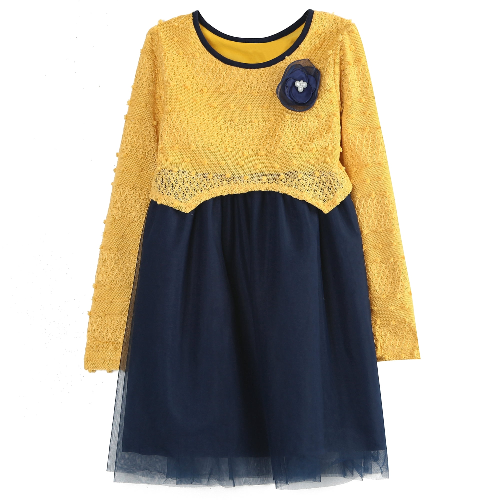 Little Girls Yellow Navy Dress Layered 