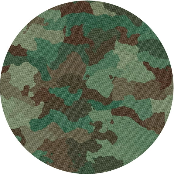 Ahgly Company Indoor Round Patterned Green Novelty Area Rugs, 4' Round