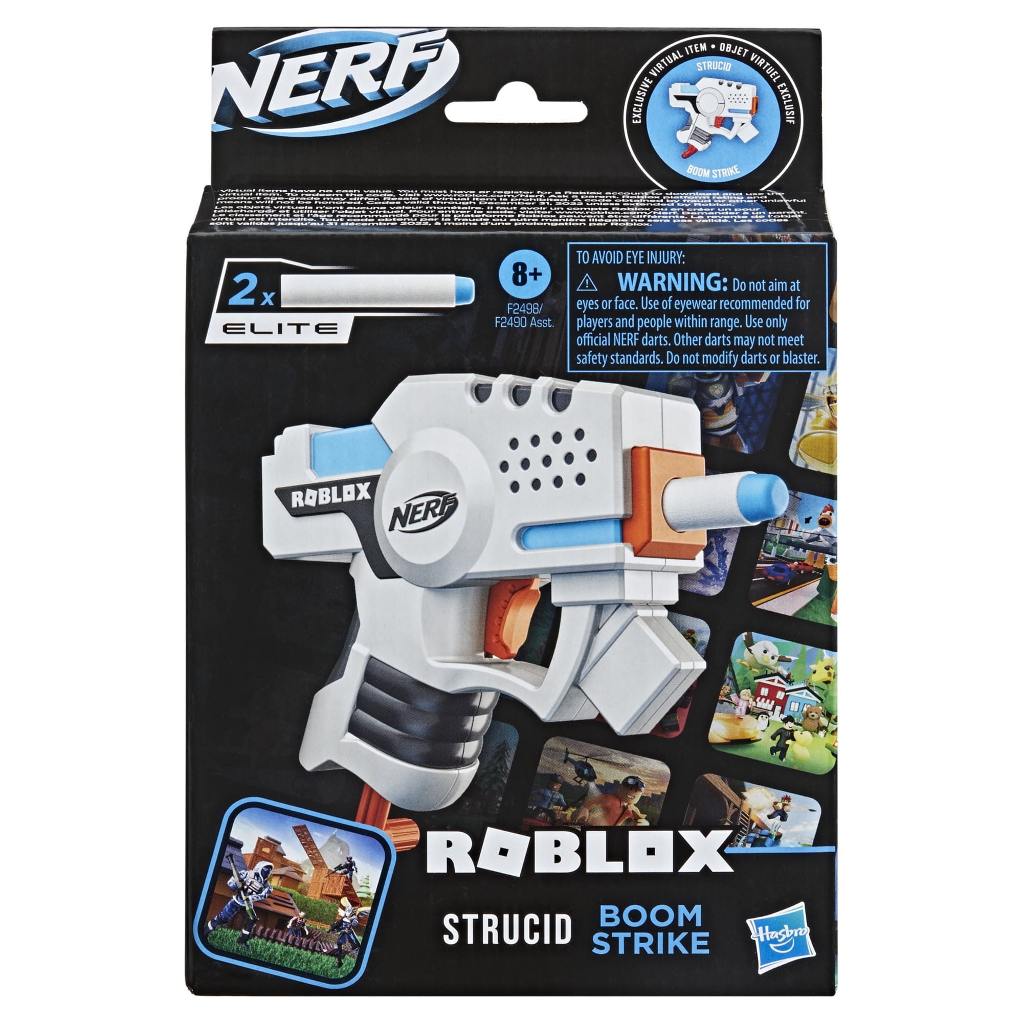  NERF Roblox Strucid: Boom Strike Dart Blaster, Pull-Down  Priming Handle, 2 Elite Darts, Code to Unlock in-Game Virtual Item, White :  Toys & Games