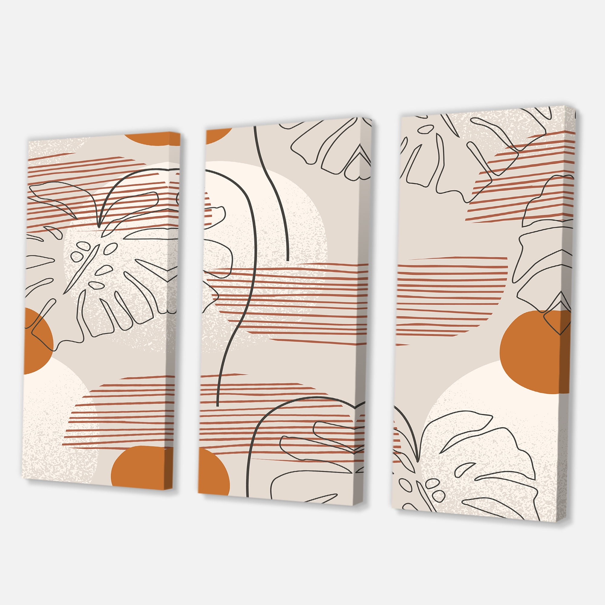 Designart ' Abstract Monstera Leaf and One Line Art Shapes ' Modern Canvas Wall Art Print