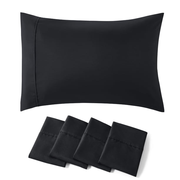 Juego de fundas de almohada Bedsure Queen de microfibra negra cepillada, 4 unidades