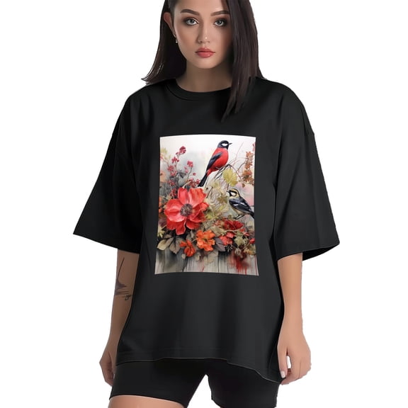 Plus Size Shirt for Women Black Tops for Women Short Sleeves Shirt for Women Birds6 T Shirt Crewneck Shirt for Women XS