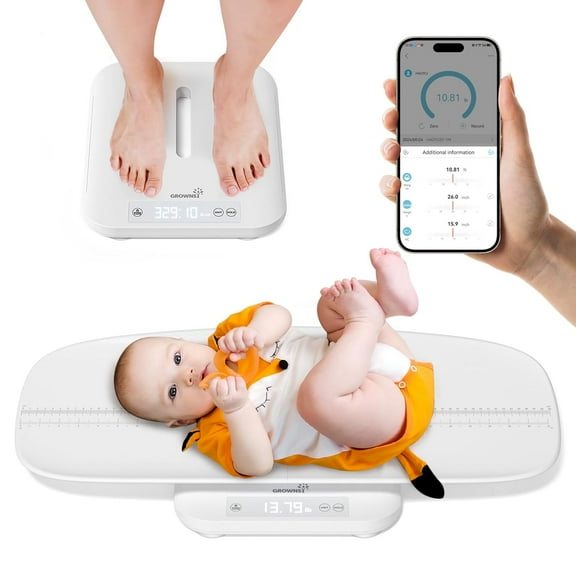 Smart Baby/Pet Scale,Digital Baby Weight Scale with App for Tracking Growth of Infant, Toddler,Puppy,and Cat—Supports Up to 330 lbs, with Hold Function, 27-inch Height Measurement,5 Units