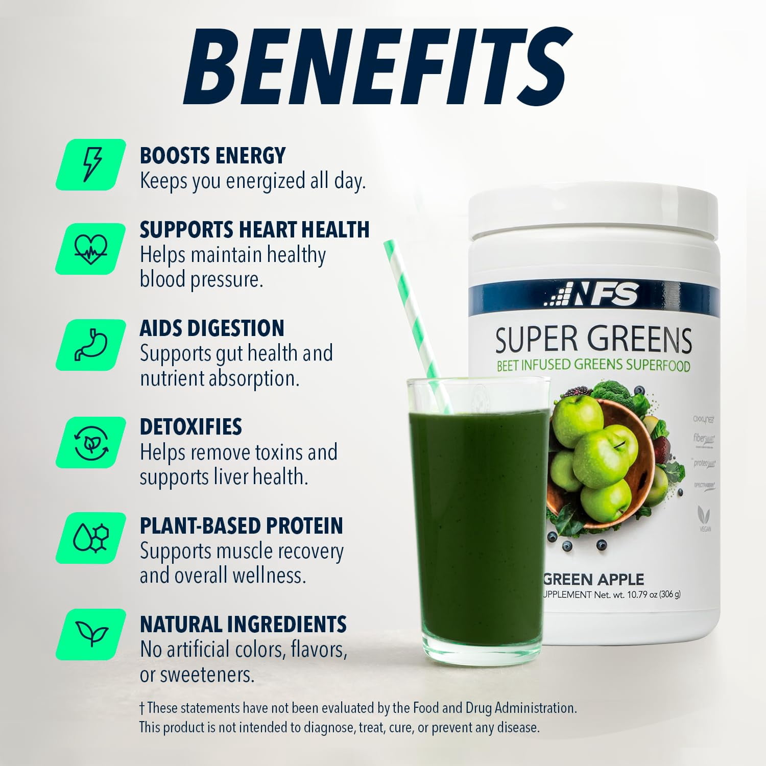 NF Sports Super Greens Beet Infused Superfood Powder–Organic Green Superfoods, Protein, Antioxidants & Probiotics, Supports Healthy Blood Pressure, Digestion & Energy Boost–30 Servings(Green Apple)