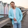 thumbnail image 5 of Mens Cardigan Sweater Waffle V Neck Button Down Cardigan Long Sleeve Cardigans Open Front Lightweight Casual Loose Blouse Light Blue 2XL, 5 of 6