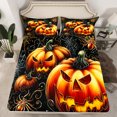 thumbnail image 2 of Manfei Horror Orange Pumpkin Queen Sheet Sets, Happy Halloween Featival Flat Sheet, Teen Kid Child Queen Fitted Sheet, Breathable Home Decor, 4pcs, 2 of 7
