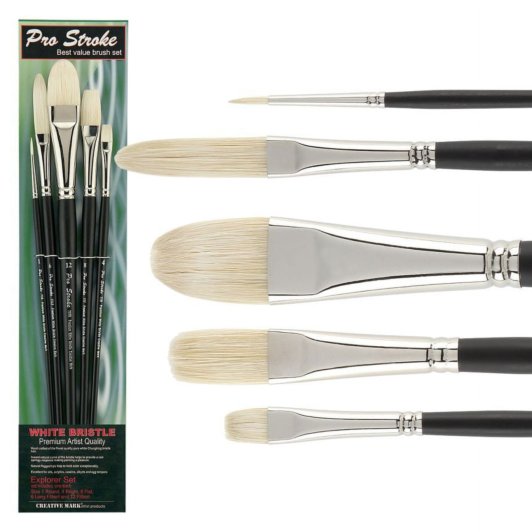 Creative Mark Pro Stroke Premium Artist White ChungKing Hog Bristle Paint Brush - Explorer [5 Piece Value Set]