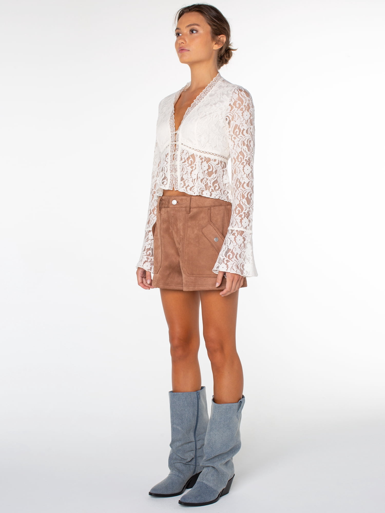 Celebrity Pink Women's Porkchop Pocket Suede Short, Sizes XS-XXXL