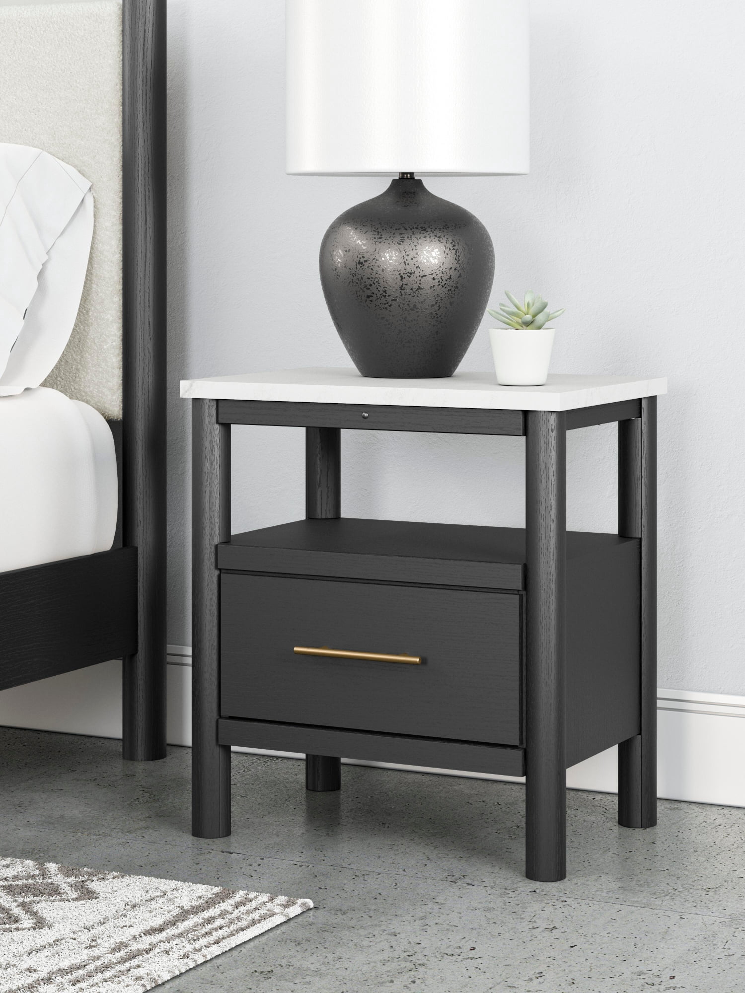Signature Design by Ashley Cadmori Nightstand with Light and Wireless Charging, Black/White