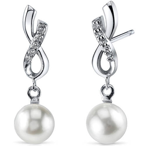 6-7mm Round Freshwater White Pearl Drop Earrings in Sterling Silver ...