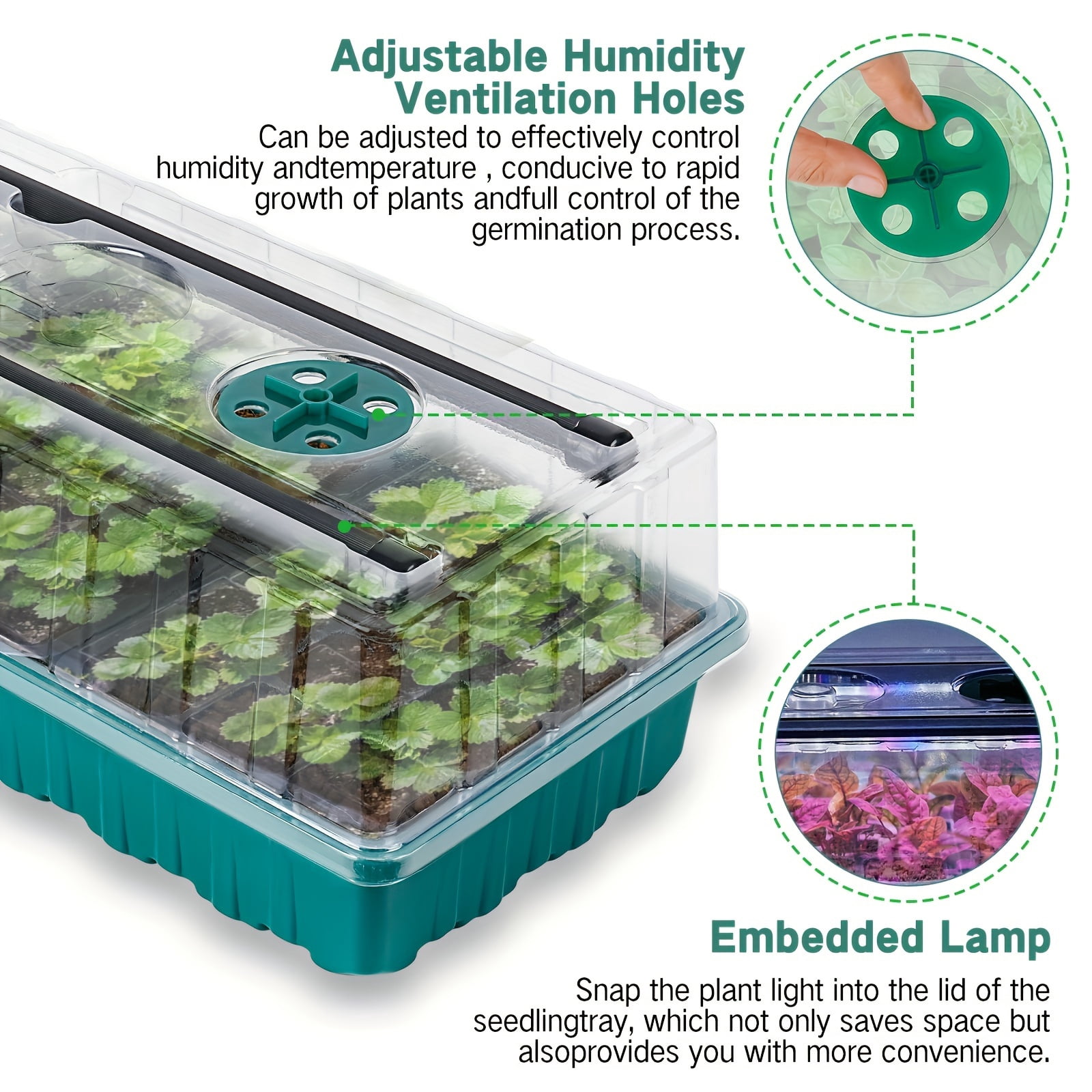 All-in-One Plant Starter Kit with Grow Light: 2 Pack 72-Cell Seedling Trays, Humidity Domes & Adjustable LED Lights for Indoor Gardening
