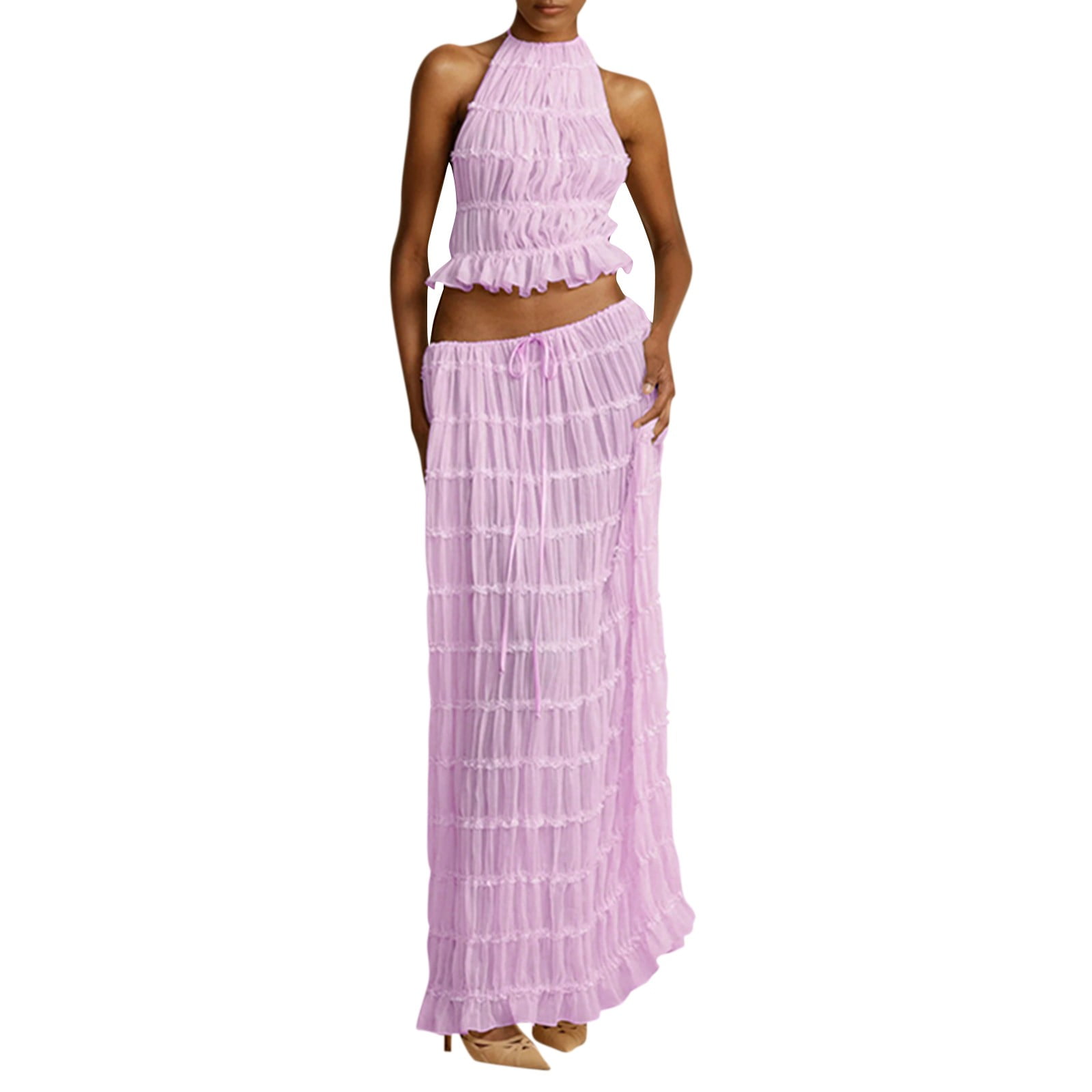 Jzuxvd Women Sexy Maxi Skirt Set Y2k Strapless Tube Top